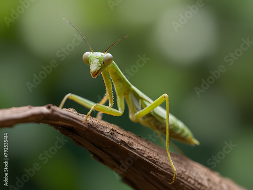 Close-up of green grasshopper in nature.