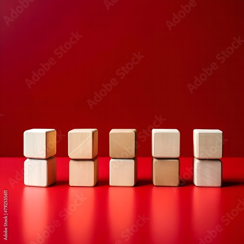 Abstract glossy red background and light wooden cubes for lettering