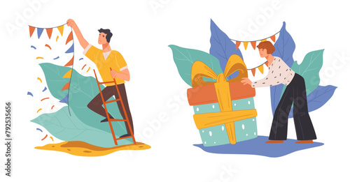 Festive Gift Wrapping Celebration Vector