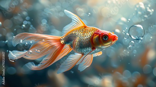 Fantail Goldfish with Bubbles in Tank photo