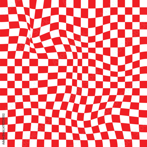 Indentation, hollow, depression, deepening distortion, deformation effect on checkboard, chekered, squares, pepita pattern, background.eps10