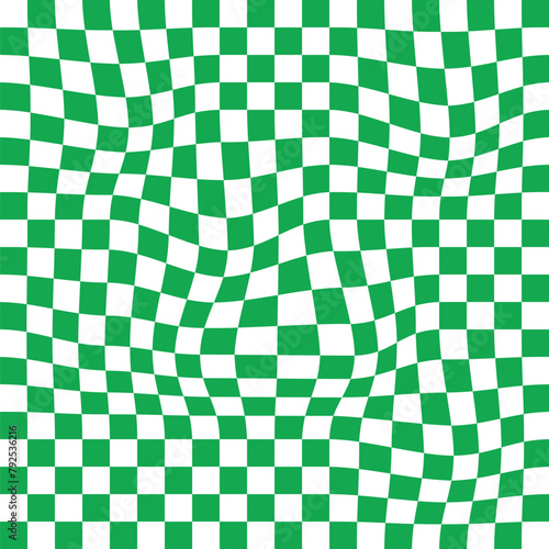 Indentation, hollow, depression, deepening distortion, deformation effect on checkboard, chekered, squares, pepita pattern, background.eps10