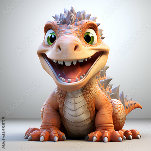 3D render of a cute cartoon dragon isolated on white background. © Wazir Design