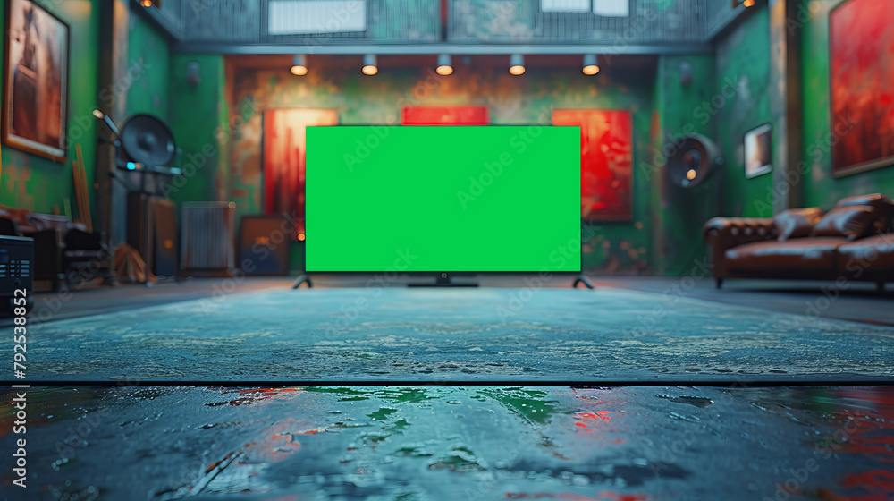 close frontal photo of a screen display a green screen , generative ai close frontal photo of a screen display a green screen , generative ai