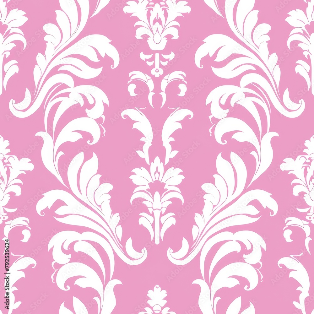 Fototapeta premium Seamless soft pink and white floral damask pattern. Fabric Pattern.