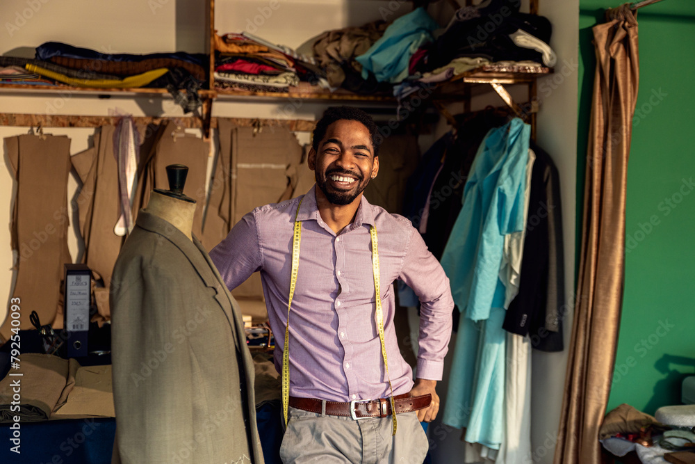 Fototapeta premium Portrait of male fashion tailor in his workshop.
