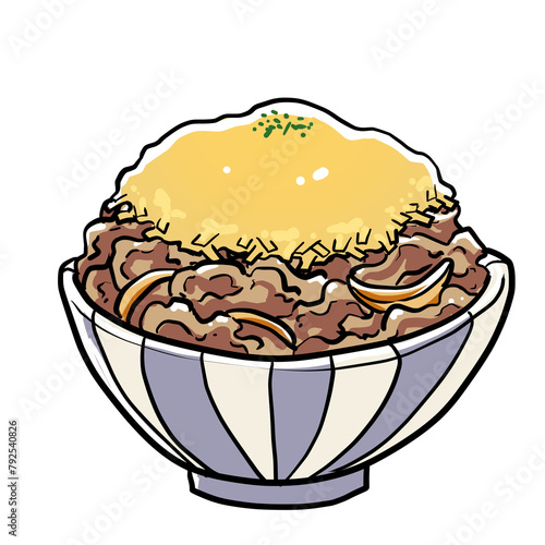 Realistic and simple cheese beef bowl illustration design