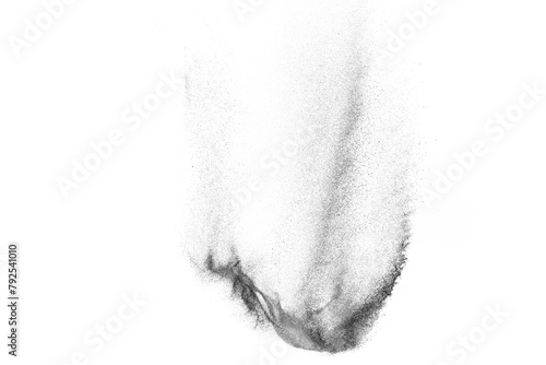 Black texture isolated on white background. Dark particles explosion. Abstract overlay textured. 