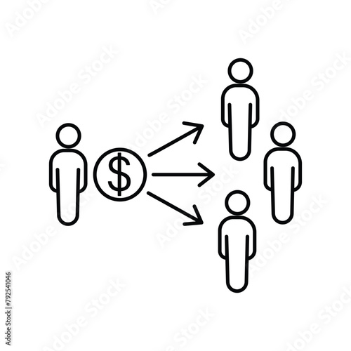 boss paying salary icon, employee wages, lender give money, loan or credit, sponsor concept, thin line symbol - editable stroke vector illustration
