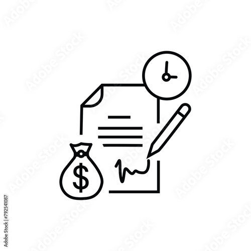 conditions loan or credit, icon, settlement service, financial contract and salary, legal agreement, payment cost, thin line symbol on white background - editable stroke vector illustration eps10