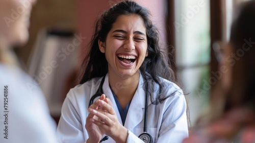 Laughing Young Female Doctor in Conversation