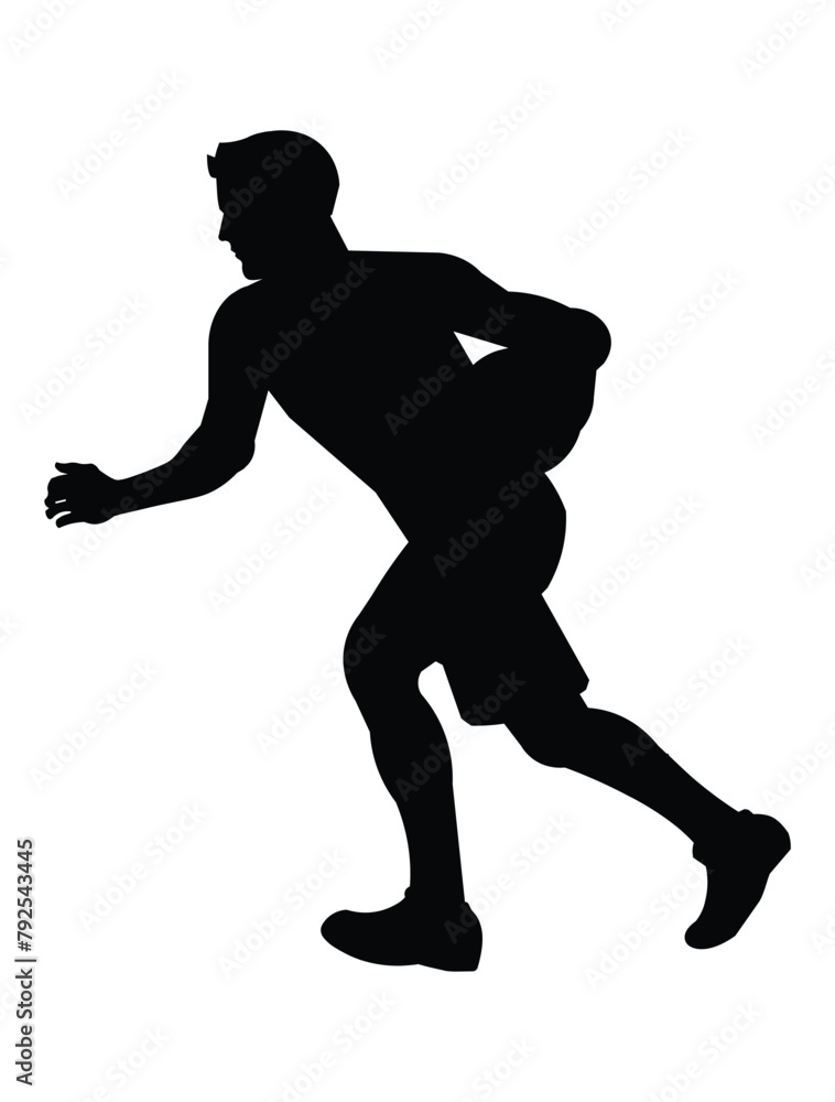 Black silhouette of a basketball player in profile who runs with the ball