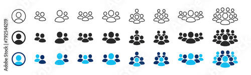 People group icon set. Leader person, crowd of people. User profile headshot avatar symbol. Man placeholder, person silhouette, photo avatar. Group of people, leaders or users. Vector illustration