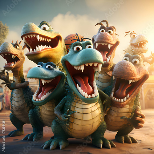 3d render of a group of crocodiles with teeth and teeth photo