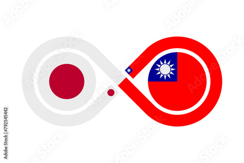 unity concept. japan and taiwan flags. vector illustration isolated on white background