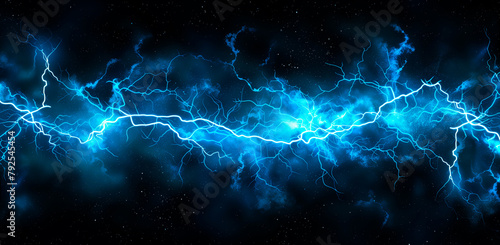 Electric lightning spark, blue on black background. Concept of electricity and currents in cars, energy and batteries.