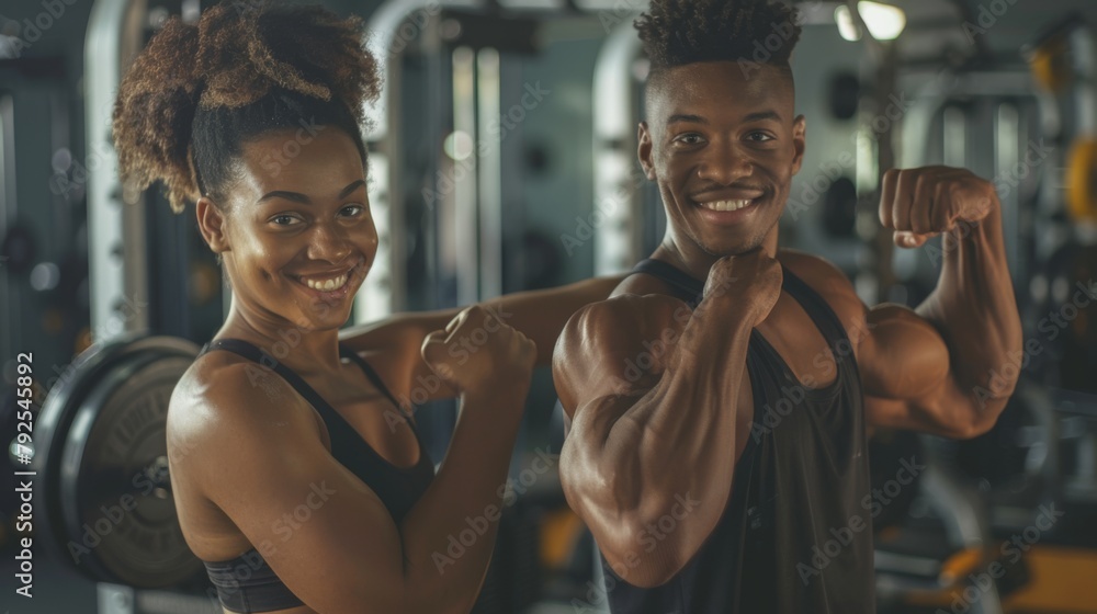 Couple Flexing Muscles in Gym