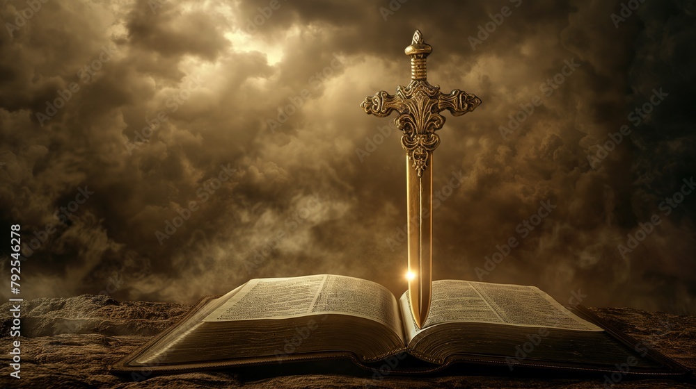 custom made wallpaper toronto digitalBible with spirit sword on top. concept of God protection