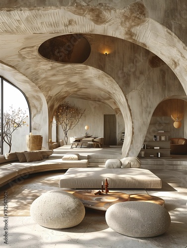 Modern Organic Architecture Interior with Sunlight