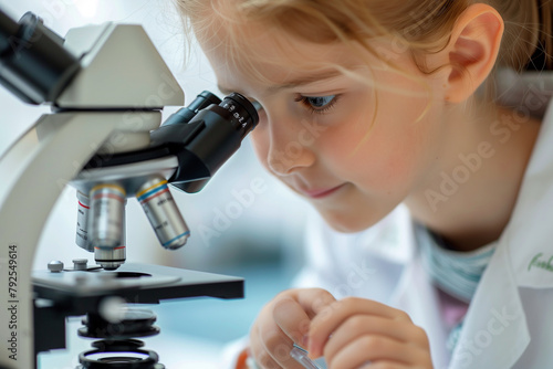 Close-up of girl using a microscope in the lab