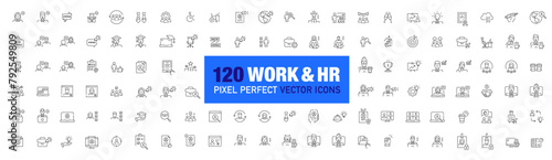 Work, business, human resources, office and remote job. Pixel perfect, editable stroke vector icons