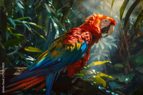 Wallpaper Mural Elegant macaw perched among vibrant tropical rainforest foliage with stunning colors Torontodigital.ca