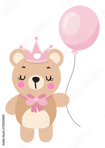 Princess teddy bear holding a balloon