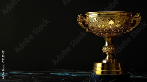 Trophy Cup Number one shape wireframe polygon golden frame structure, AI generated