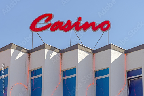 Classic Style Red Sign at Casino Building Top