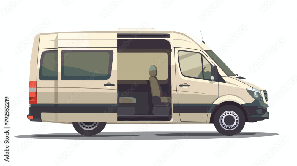 Passenger van car with open door isolated. Vector fla