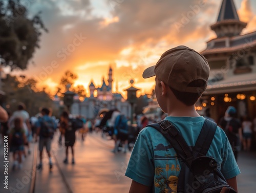 Young Boy With Backpack Observing Sunset