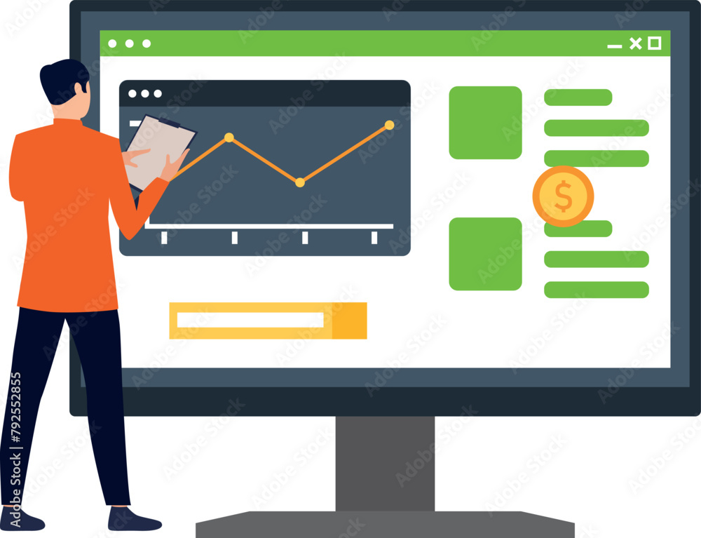 Boy looking at graph analytics. Boy looking at graph analytics.