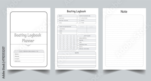 Editable Boating Logbook Planner kdp Interior printable template design.