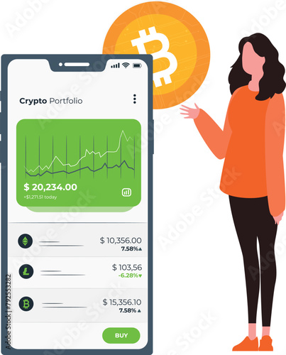 Girl looking at crypto portfolio.