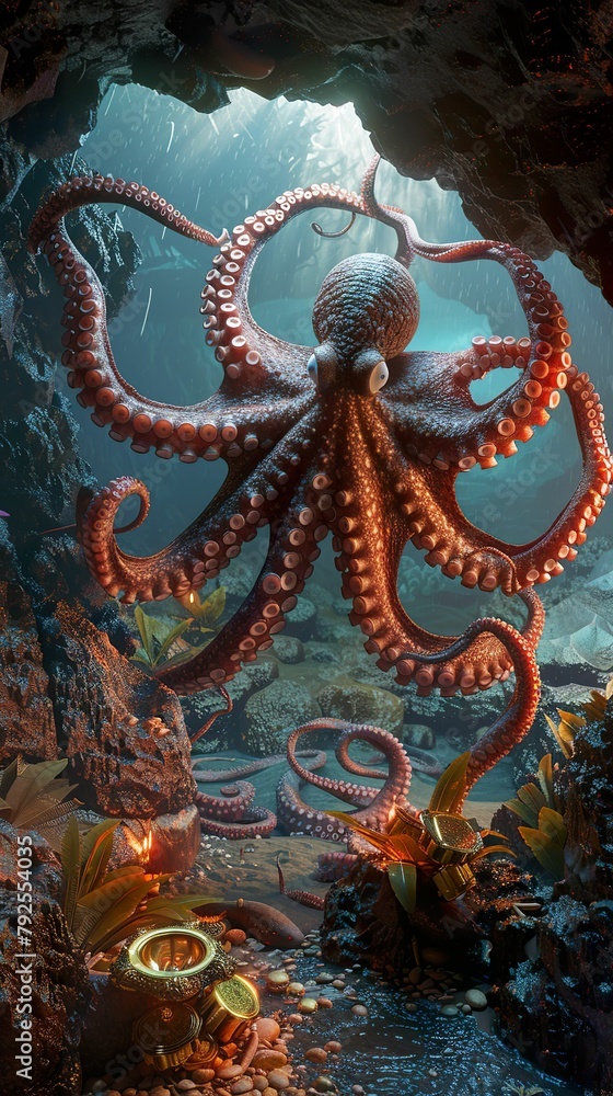 Fototapeta premium Giant octopus sea cave