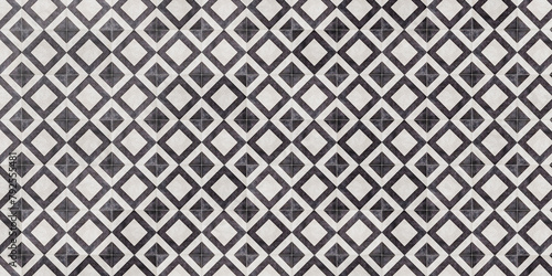 black and white geometric patterned  tile flooring texture isolated on white background. 