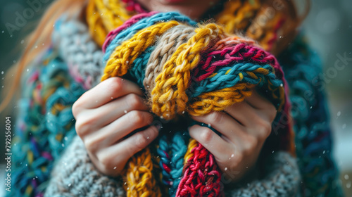 hand holding knitted wool scarf