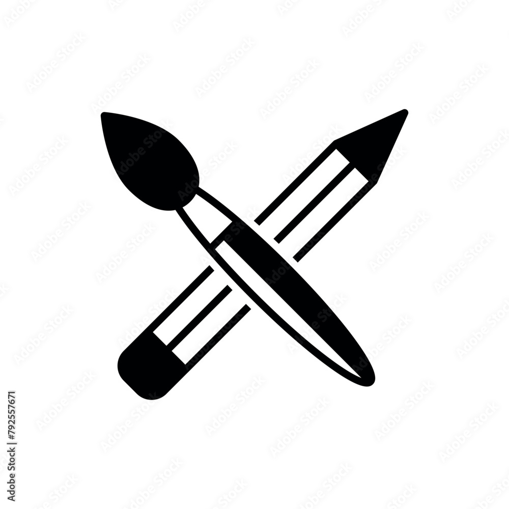 Crossed paintbrush and pencil icon vector illustration. Paint brush with pencil on isolated background. Painting and drawing sign concept. Crossed paintbrush and pencil icon vector illustration. Paint brush with pencil on isolated background. Painting and drawing sign concept.