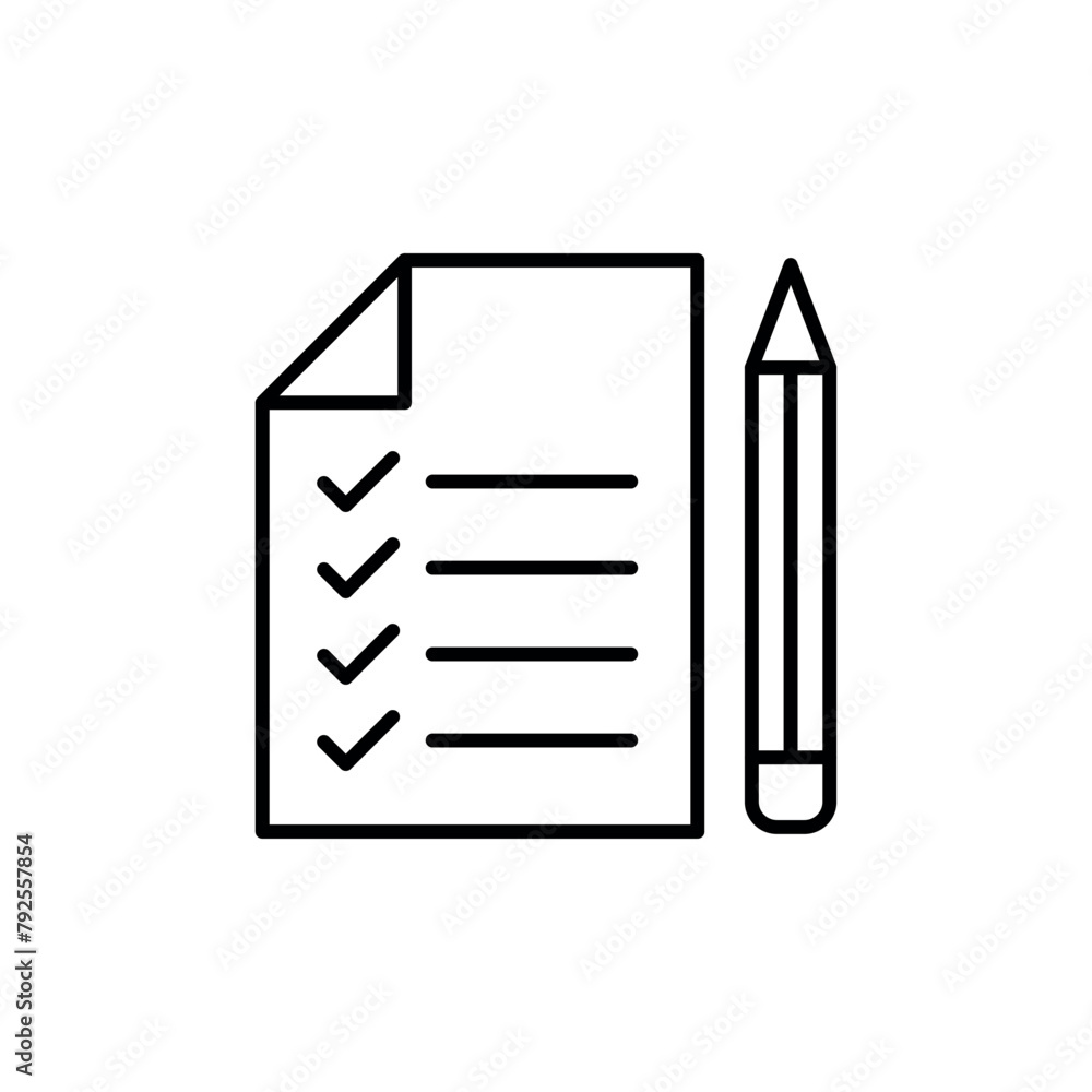 Notepad with pencil icon vector illustration. Checklist with pencil on isolated background. Notepad with pencil icon vector illustration. Checklist with pencil on isolated background.