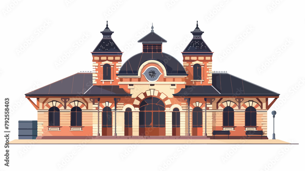 Railway station building isolated. Vector flat illustration