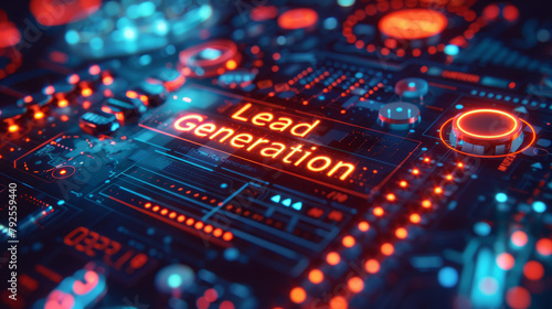 Creative collage: "Lead Generation" banner surrounded by diverse digital tools.generative ai