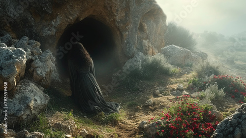 Cave of the Resurrection of Jesus Christ. Easter illustration photo