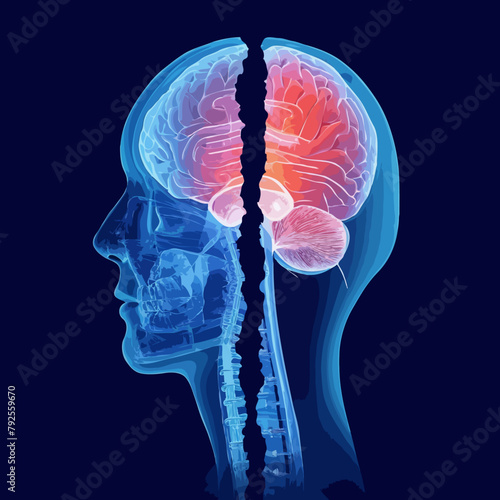 Vector Illustration der psychische Demenz und Alzheimer-Krankheit.  Männliches Porträt. Komplexität des Gehirns. Mentale Prozesse.