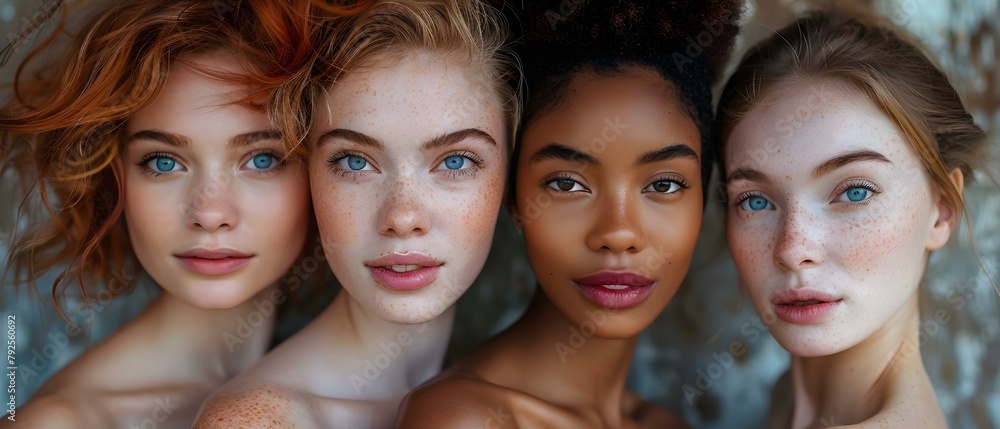 Three diverse young women posing happily for a beauty portrait together. Concept Beauty Portraits, Diverse Group, Young Women, Happy Poses, Portrait Photography Three diverse young women posing happily for a beauty portrait together. Concept Beauty Portraits, Diverse Group, Young Women, Happy Poses, Portrait Photography