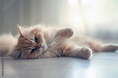 Portrait of an orange cat lying down with an adorable expression photo