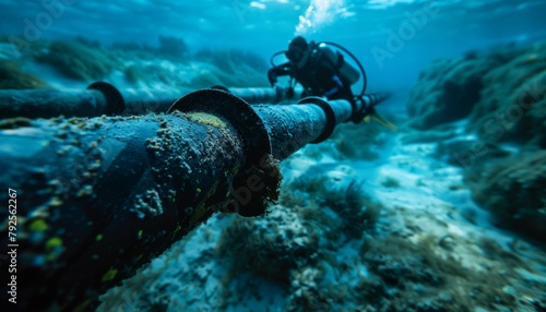 Underwater Maintenance: Diver Repairing Submarine Fiber-Optic Cable © kilimanjaro 