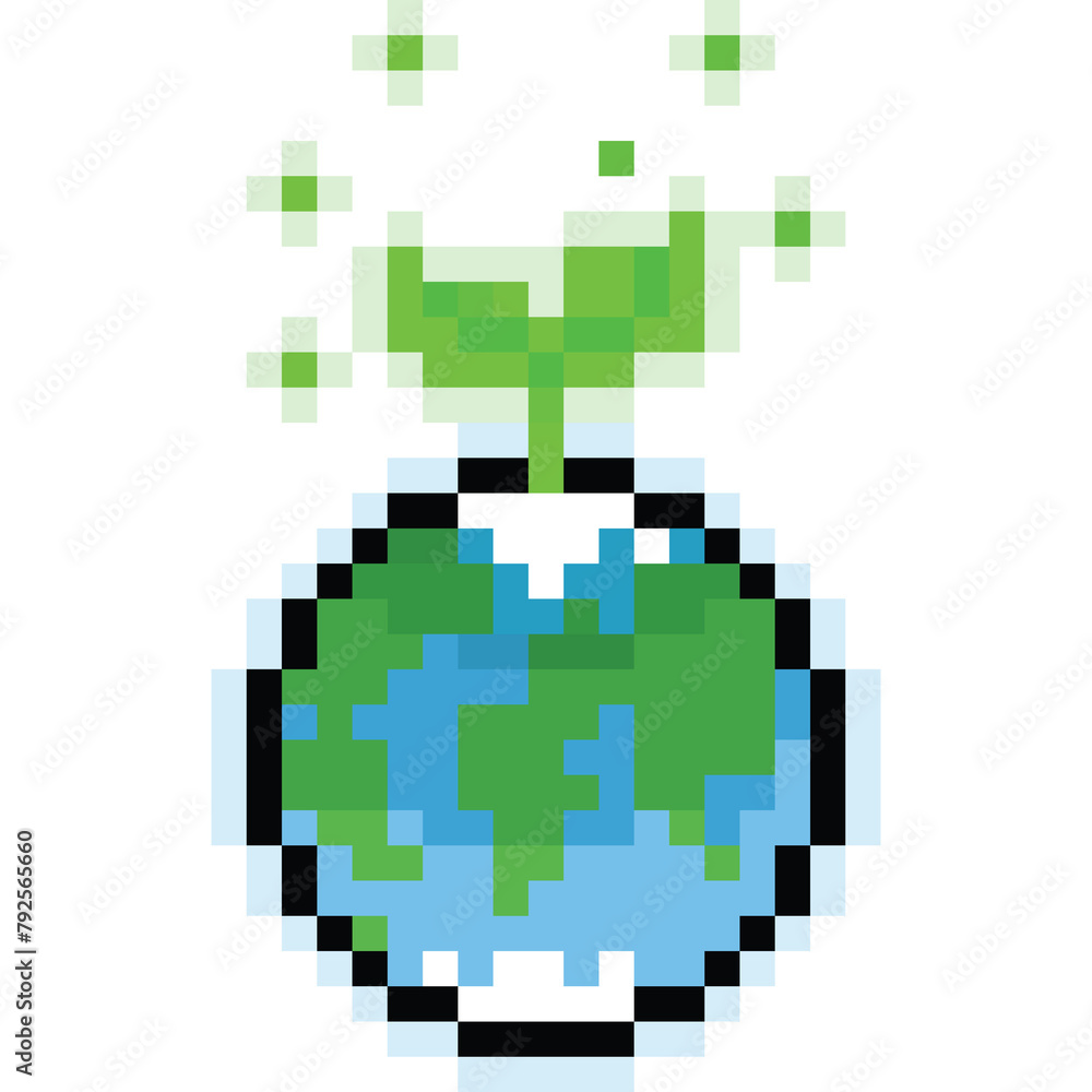 Pixel art earth with glowing tree