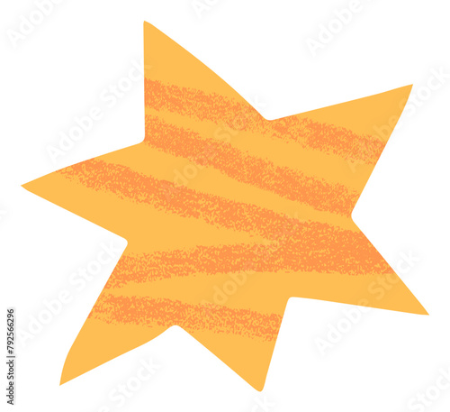 Abstract yellow and orange cut out star shape. Bright wow splash star collage element with hand drawn textured scribbles