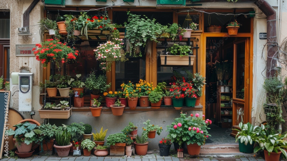 A store front with a lot of potted plants and flowers