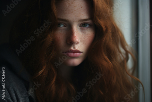 Sad and tired anxious woman depression mental health concept generative AI © Tetiana